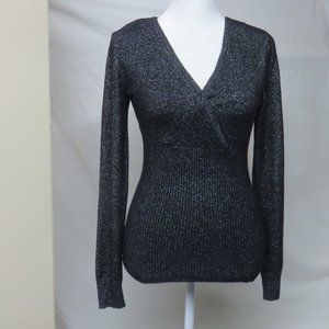 Long Sleeve Black Sequined V-Neck Sweater